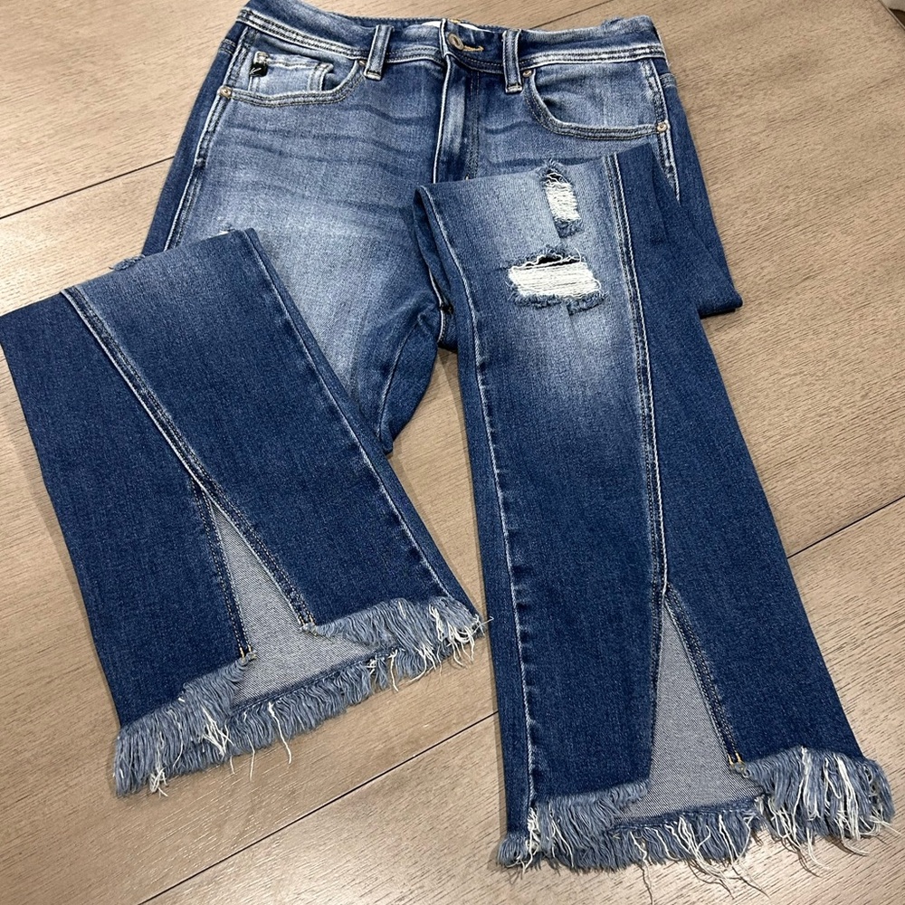KanCan Dark Blue Distressed Flare Jeans